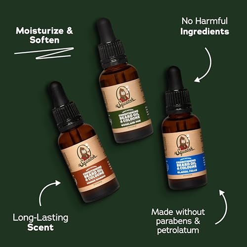 Dr. Squatch Conditioning Beard Oil & Cologne 3 Pack – Natural Men's Beard Oil Gift Set – Fireside Bourbon, Glacial Falls, Woodland Pine Avelisse
