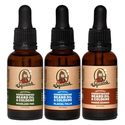 Dr. Squatch Conditioning Beard Oil & Cologne 3 Pack – Natural Men's Beard Oil Gift Set – Fireside Bourbon, Glacial Falls, Woodland Pine Avelisse