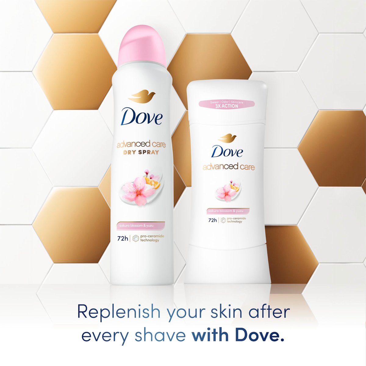 Dove Advanced Care Antiperspirant Deodorant Spray for Women, 72-Hour Sweat & Odor Protection, Sakura Blossom & Yuzu, 3.8 oz (3-Pack) - görsel 6