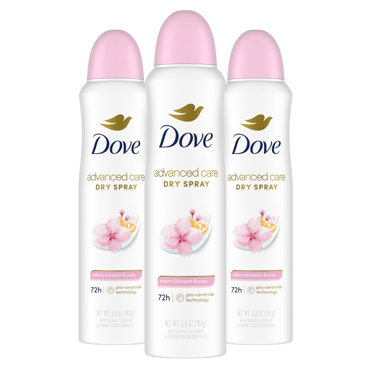 Dove Advanced Care Antiperspirant Deodorant Spray for Women, 72-Hour Sweat & Odor Protection, Sakura Blossom & Yuzu, 3.8 oz (3-Pack) - görsel 2