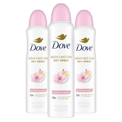 Dove Advanced Care Antiperspirant Deodorant Spray for Women, 72-Hour Sweat & Odor Protection, Sakura Blossom & Yuzu, 3.8 oz (3-Pack)