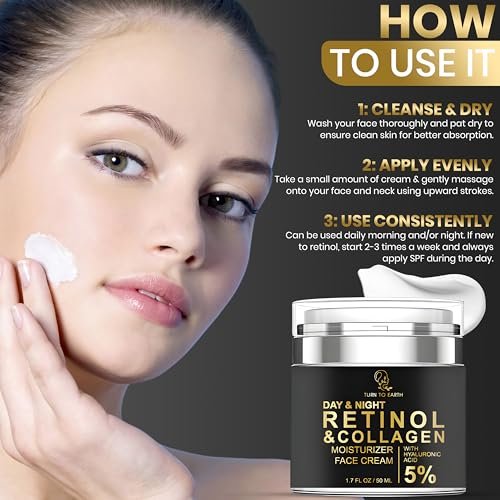 TURN TO EARTH Day & Night Retinol Face Moisturizer with Collagen and Hyaluronic Acid - 1.7 oz - görsel 14