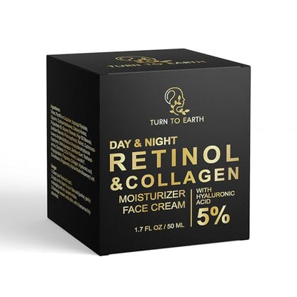 TURN TO EARTH Day & Night Retinol Face Moisturizer with Collagen and Hyaluronic Acid - 1.7 oz