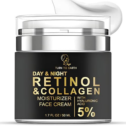 TURN TO EARTH Day & Night Retinol Face Moisturizer with Collagen and Hyaluronic Acid - 1.7 oz