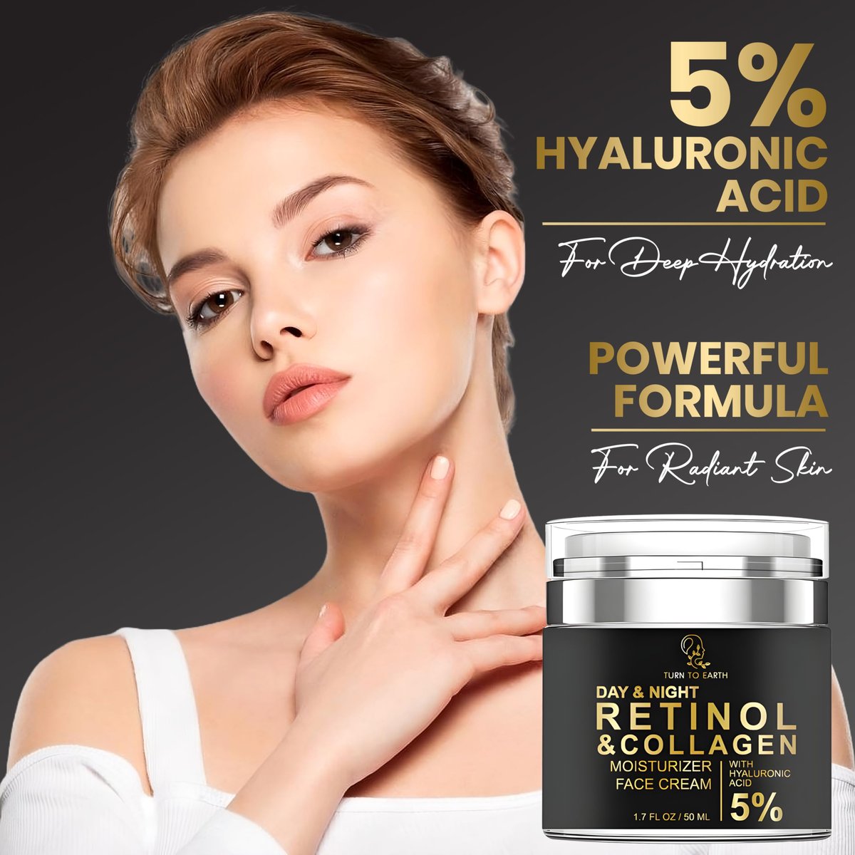 TURN TO EARTH Day & Night Retinol Face Moisturizer with Collagen and Hyaluronic Acid - 1.7 oz - görsel 15