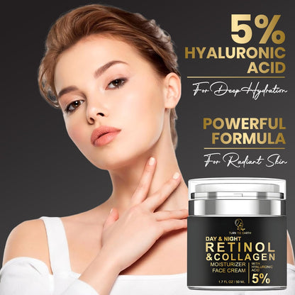 TURN TO EARTH Day & Night Retinol Face Moisturizer with Collagen and Hyaluronic Acid - 1.7 oz