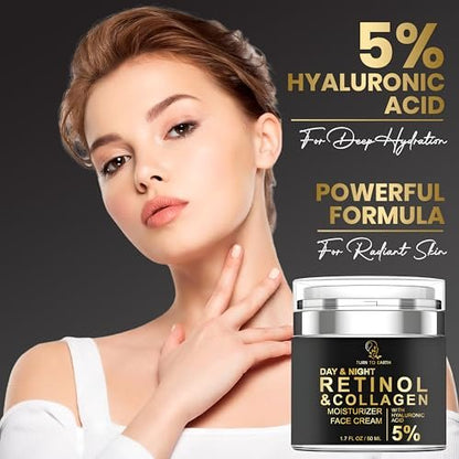 TURN TO EARTH Day & Night Retinol Face Moisturizer with Collagen and Hyaluronic Acid - 1.7 oz