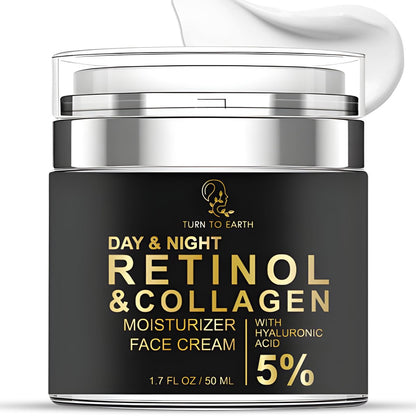 TURN TO EARTH Day & Night Retinol Face Moisturizer with Collagen and Hyaluronic Acid - 1.7 oz