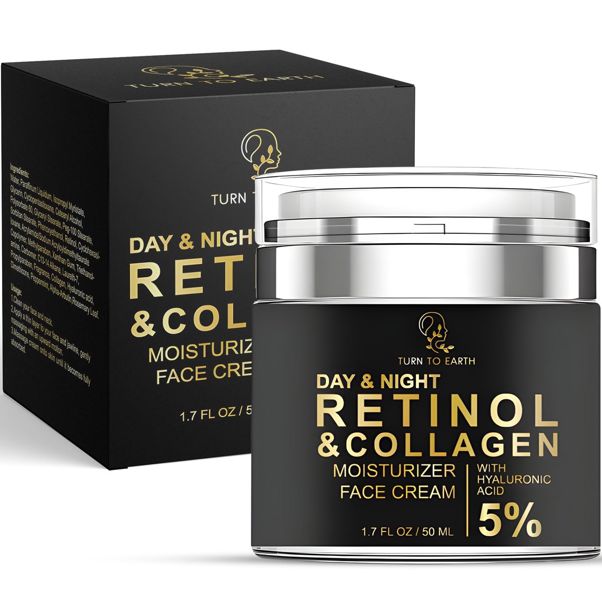 TURN TO EARTH Day & Night Retinol Face Moisturizer with Collagen and Hyaluronic Acid - 1.7 oz - görsel 3