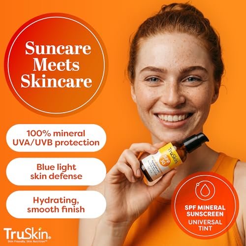 TruSkin Sunscreen Serum for Face - SPF 30 Universal Tinted Mineral Sunscreen Face Serum with Zinc Oxide - Sheer, Lightweight Finish with Vitamin C, Hyaluronic Acid, Ceramides & Niacinamide, 1 fl oz - görsel 4