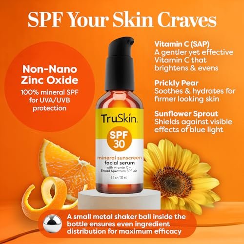 TruSkin Sunscreen Serum for Face - SPF 30 Universal Tinted Mineral Sunscreen Face Serum with Zinc Oxide - Sheer, Lightweight Finish with Vitamin C, Hyaluronic Acid, Ceramides & Niacinamide, 1 fl oz - görsel 14