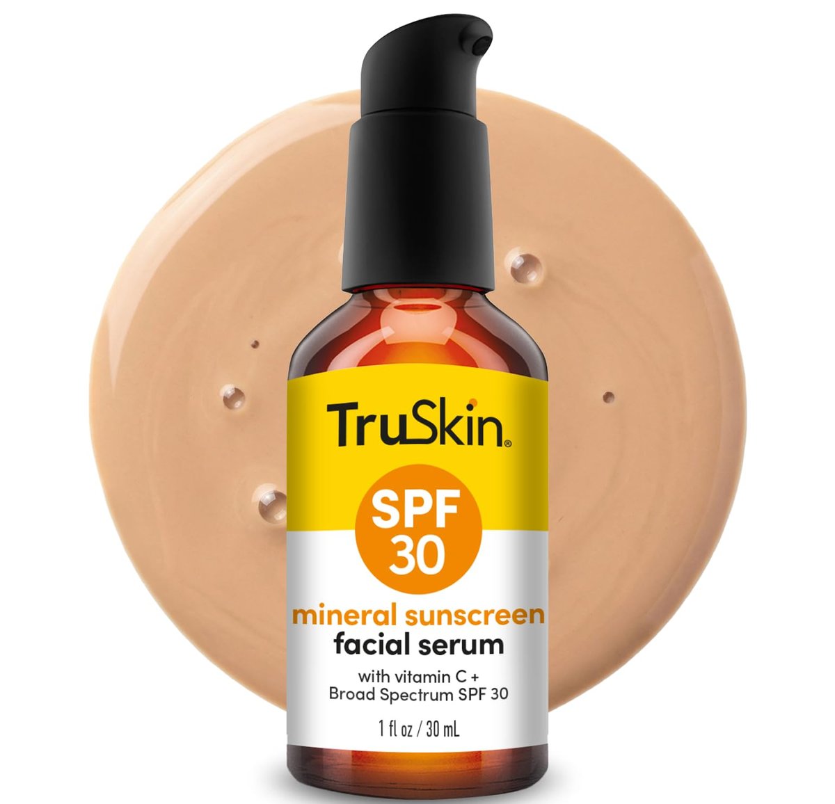 TruSkin Sunscreen Serum for Face - SPF 30 Universal Tinted Mineral Sunscreen Face Serum with Zinc Oxide - Sheer, Lightweight Finish with Vitamin C, Hyaluronic Acid, Ceramides & Niacinamide, 1 fl oz - görsel 1