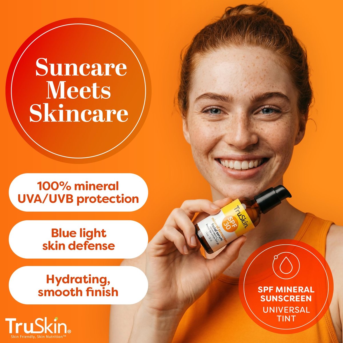 TruSkin Sunscreen Serum for Face - SPF 30 Universal Tinted Mineral Sunscreen Face Serum with Zinc Oxide - Sheer, Lightweight Finish with Vitamin C, Hyaluronic Acid, Ceramides & Niacinamide, 1 fl oz - görsel 3