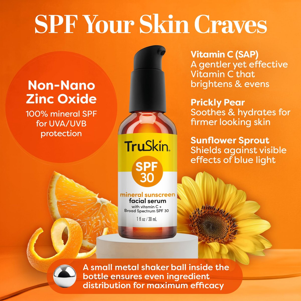 TruSkin Sunscreen Serum for Face - SPF 30 Universal Tinted Mineral Sunscreen Face Serum with Zinc Oxide - Sheer, Lightweight Finish with Vitamin C, Hyaluronic Acid, Ceramides & Niacinamide, 1 fl oz - görsel 13