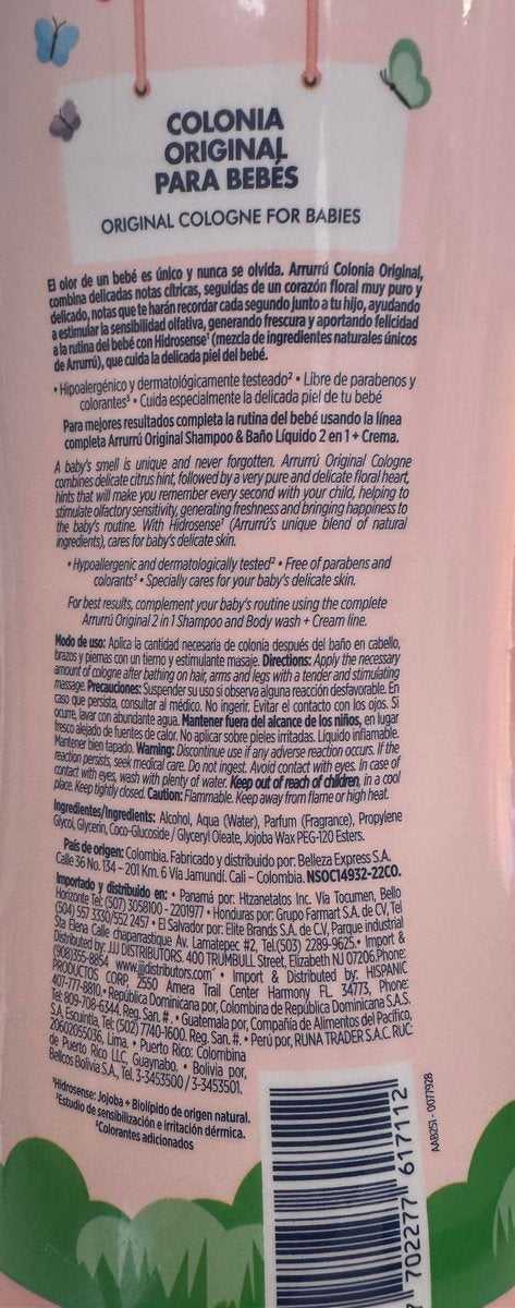Arrurru Colonia Original Pink 27.05 oz + Crema Original 220 ml – Refreshing Cologne & Body Lotion Set Avelisse