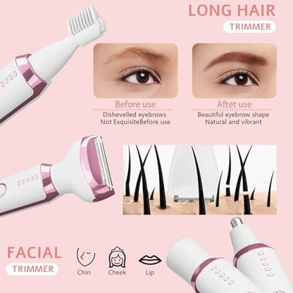 5-in-1 Electric Razor Shaver for Women – Cordless Bikini Trimmer, Facial Hair Remover & Nose Trimmer, Wet Dry Use, White Avelisse