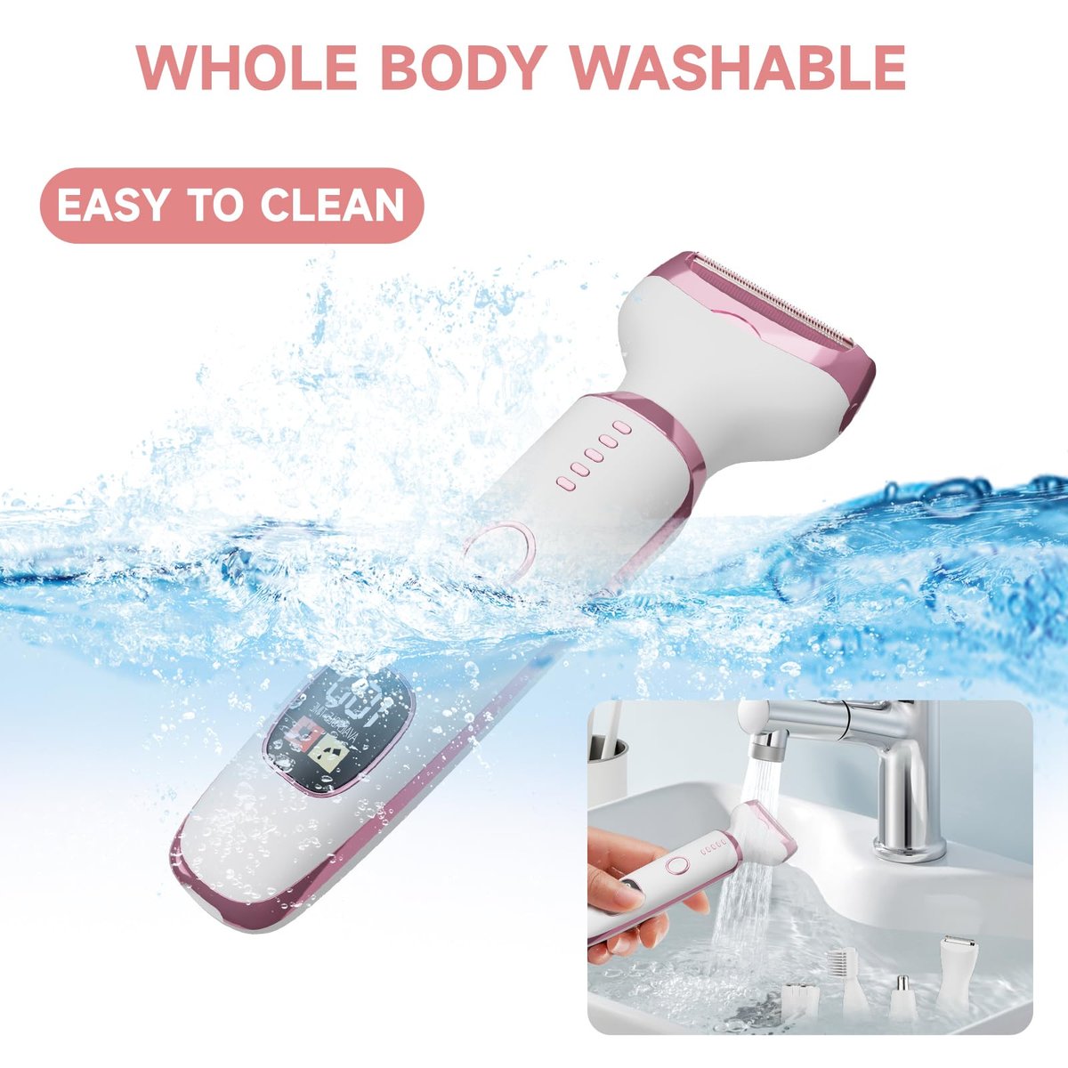 5-in-1 Electric Razor Shaver for Women – Cordless Bikini Trimmer, Facial Hair Remover & Nose Trimmer, Wet Dry Use, White Avelisse