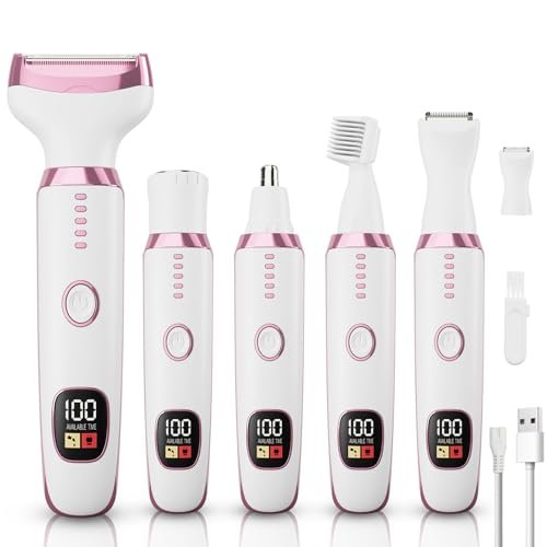 5-in-1 Electric Razor Shaver for Women – Cordless Bikini Trimmer, Facial Hair Remover & Nose Trimmer, Wet Dry Use, White Avelisse