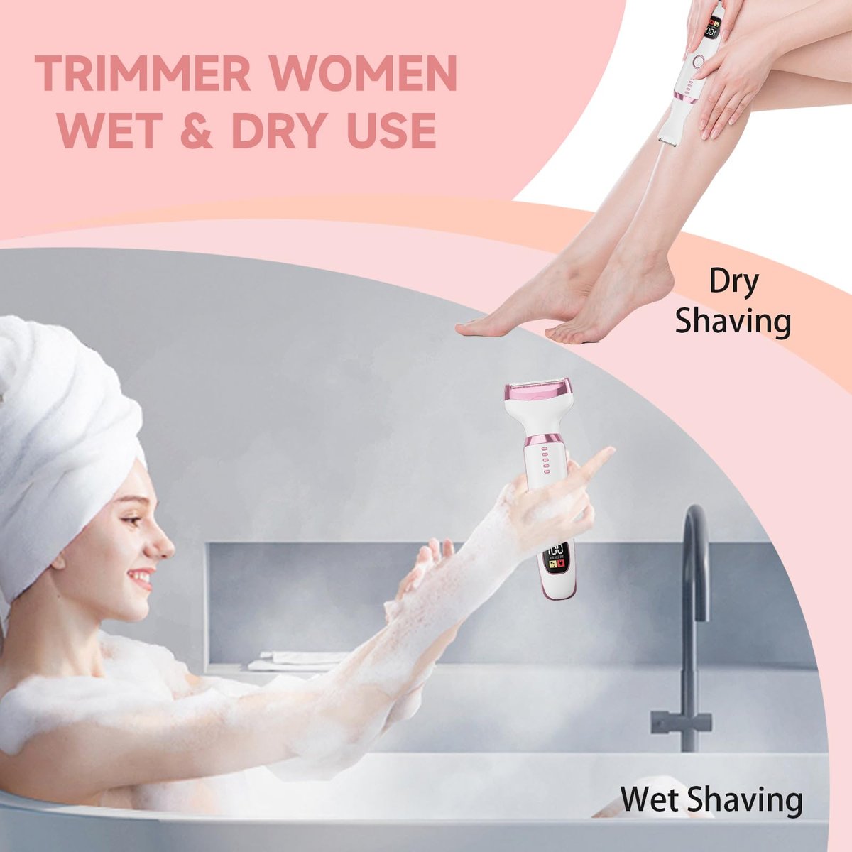 5-in-1 Electric Razor Shaver for Women – Cordless Bikini Trimmer, Facial Hair Remover & Nose Trimmer, Wet Dry Use, White Avelisse