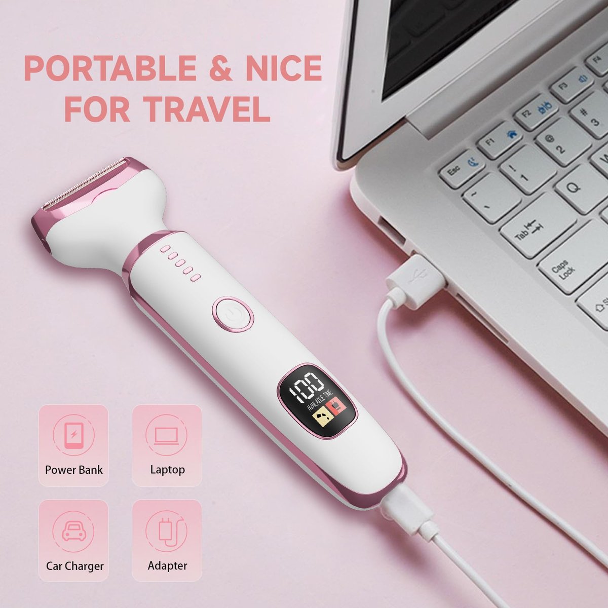 5-in-1 Electric Razor Shaver for Women – Cordless Bikini Trimmer, Facial Hair Remover & Nose Trimmer, Wet Dry Use, White Avelisse