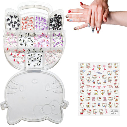 121 PCS Kitty Nail Charms Kawaii Nail Art Stickers - 3D Flatback Resin Charms for Nail Decorations
