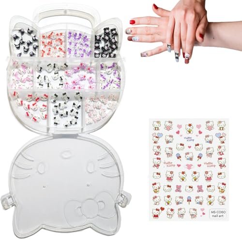 121 PCS Kitty Nail Charms Kawaii Nail Art Stickers - 3D Flatback Resin Charms for Nail Decorations - görsel 11