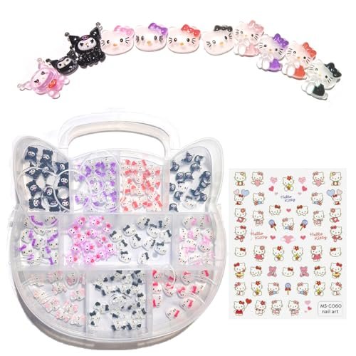 121 PCS Kitty Nail Charms Kawaii Nail Art Stickers - 3D Flatback Resin Charms for Nail Decorations - görsel 2