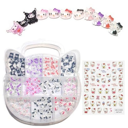 121 PCS Kitty Nail Charms Kawaii Nail Art Stickers - 3D Flatback Resin Charms for Nail Decorations