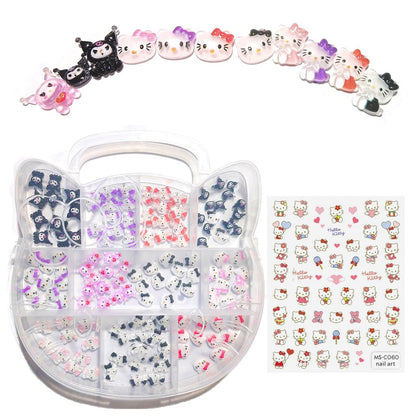 121 PCS Kitty Nail Charms Kawaii Nail Art Stickers - 3D Flatback Resin Charms for Nail Decorations
