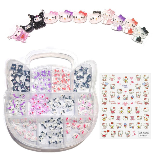 121 PCS Kitty Nail Charms Kawaii Nail Art Stickers - 3D Flatback Resin Charms for Nail Decorations