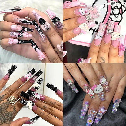 121 PCS Kitty Nail Charms Kawaii Nail Art Stickers - 3D Flatback Resin Charms for Nail Decorations