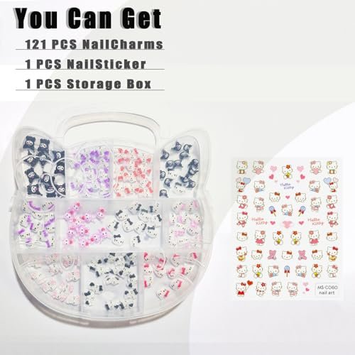 121 PCS Kitty Nail Charms Kawaii Nail Art Stickers - 3D Flatback Resin Charms for Nail Decorations - görsel 4