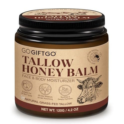 Grass Fed Whipped Tallow Honey Balm - Natural Moisturizer for Face and Skin, Deeply Nourishes & Hydrates, Enhances Radiance Avelisse