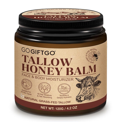 Grass Fed Whipped Tallow Honey Balm - Natural Moisturizer for Face and Skin, Deeply Nourishes & Hydrates, Enhances Radiance Avelisse