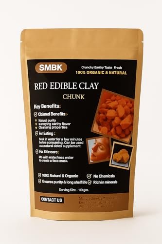 SMBK Red Clay - Edible Clay Chunks, Natural Organic Clay Mask for Skin Detox - 3 oz (110gm)