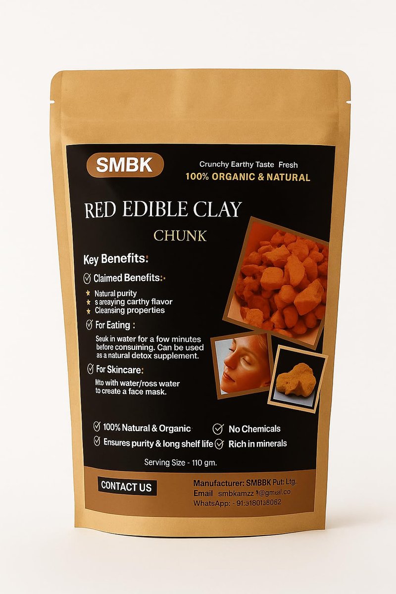 SMBK Red Clay - Edible Clay Chunks, Natural Organic Clay Mask for Skin Detox - 3 oz (110gm) - görsel 5