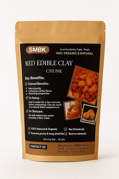 SMBK Red Clay - Edible Clay Chunks, Natural Organic Clay Mask for Skin Detox - 3 oz (110gm)