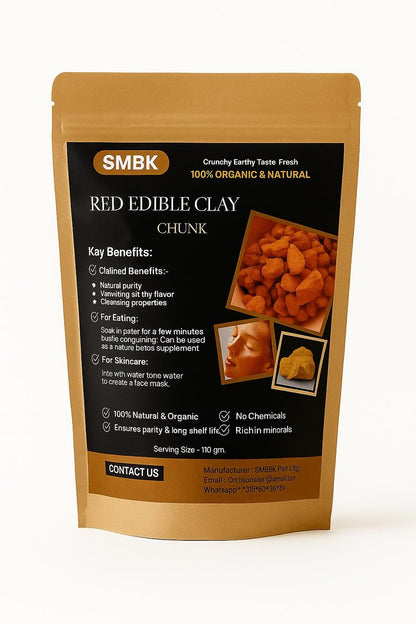SMBK Red Clay - Edible Clay Chunks, Natural Organic Clay Mask for Skin Detox - 3 oz (110gm)