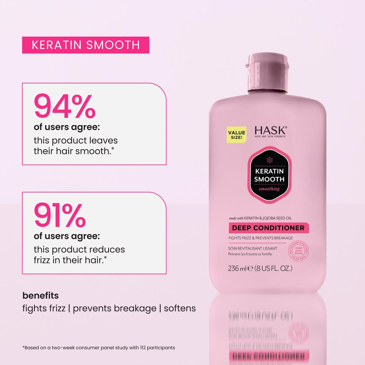 HASK Keratin Smoothing Deep Conditioner Treatment - Sulfate Free, Color Safe, 8 Fl Oz - görsel 11
