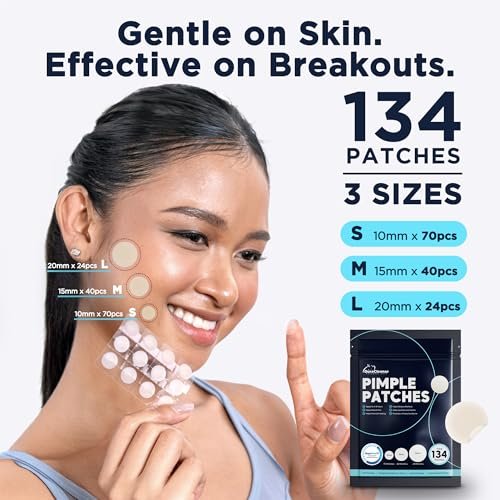 Dura Cleanse Pimple Patches for Face - 134 Count Hydrocolloid Acne Patches, Zit & Blemish Dots, Invisible Clear Stickers for Forehead, Chin, Nose, 3 Sizes (S, M, L) Avelisse