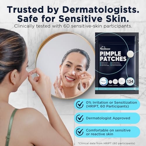 Dura Cleanse Pimple Patches for Face - 134 Count Hydrocolloid Acne Patches, Zit & Blemish Dots, Invisible Clear Stickers for Forehead, Chin, Nose, 3 Sizes (S, M, L) Avelisse