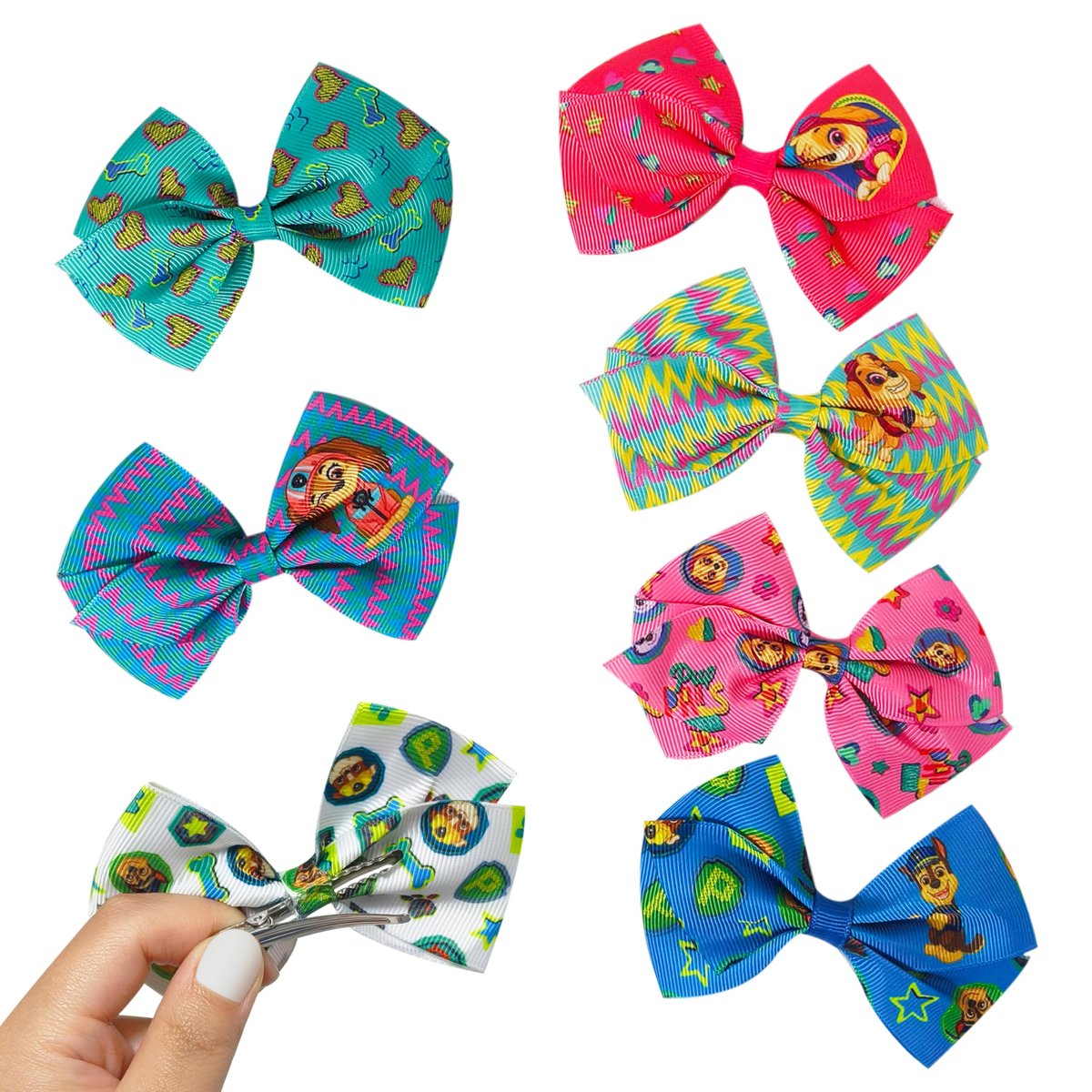 LUV HER Paw Patrol Alligator Hair Clips for Kids – 7-Pack Non-Slip 4-Inch Hair Bows – Girls Hair Accessories with Rescue Pup Prints – Ages 3+ – Non-Toxic Material Avelisse