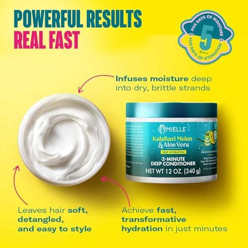 Mielle Organics 2-Minute Deep Conditioner - Kalahari Melon & Aloe Vera Moisturizing Hair Conditioner for Dry, Curly and Textured Hair - Softening, Detangling & Fast-Acting Deep Conditioning, 12 Ounce - görsel 6