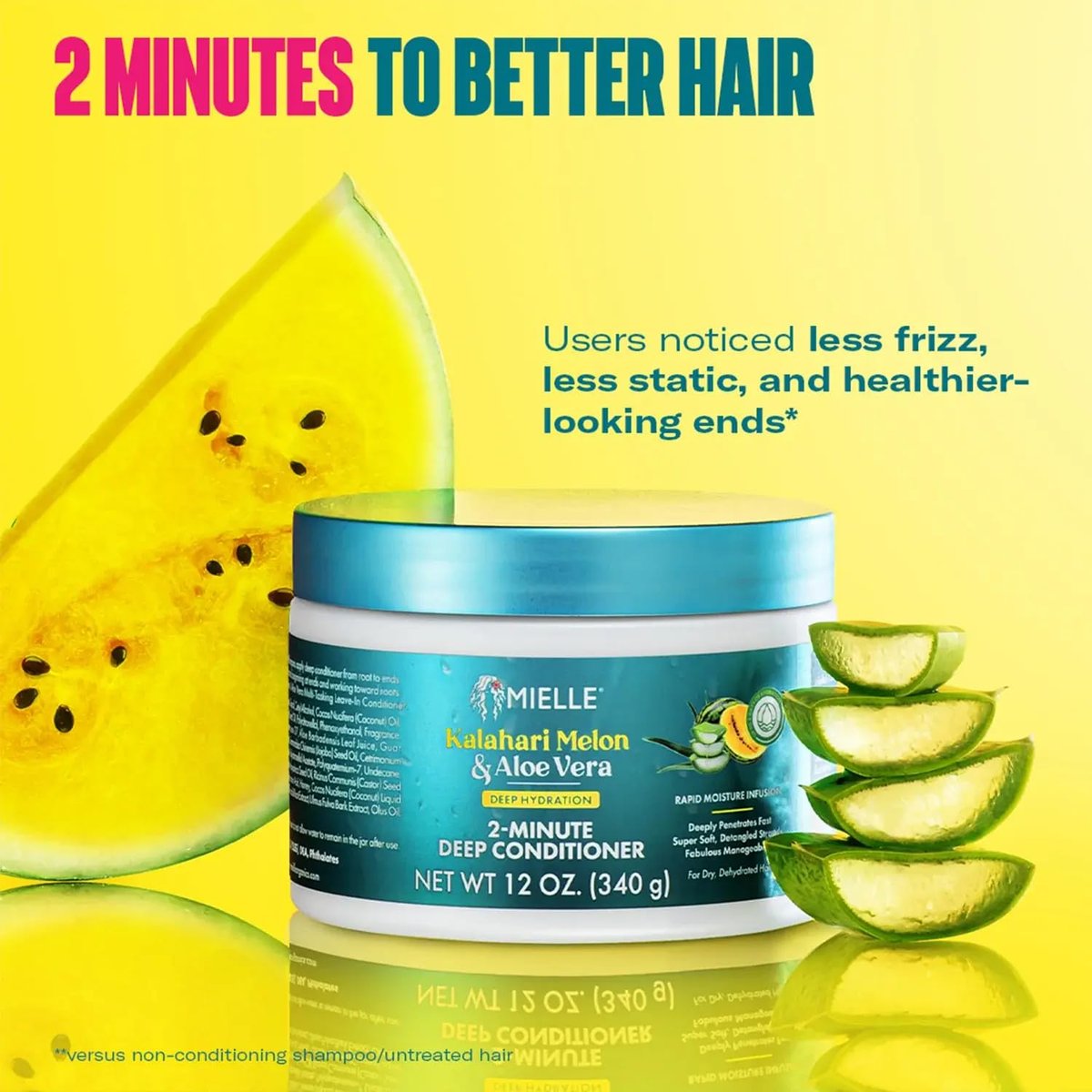 Mielle Organics 2-Minute Deep Conditioner - Kalahari Melon & Aloe Vera Moisturizing Hair Conditioner for Dry, Curly and Textured Hair - Softening, Detangling & Fast-Acting Deep Conditioning, 12 Ounce - görsel 11