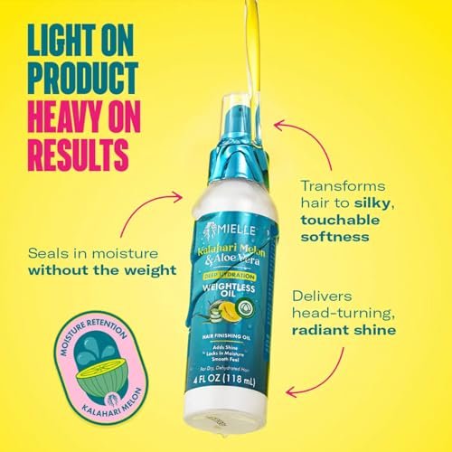 Mielle Organics Weightless Hair Oil – Kalahari Melon & Aloe Vera Deep Hydration for Dry, Curly & Textured Hair, Lightweight Non-Greasy Formula, 4 oz Avelisse