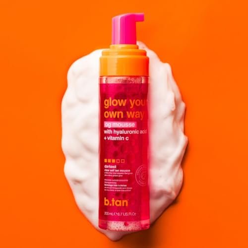 b.tan Clear Self Tanner Foam – Glow Your Own Way – Rinse-Free Express Sunless Tanning Water Mousse, Dark, No Transfer, Moisturizing Face & Body, No Fake Tan Smell, 6.7 Fl Oz Avelisse