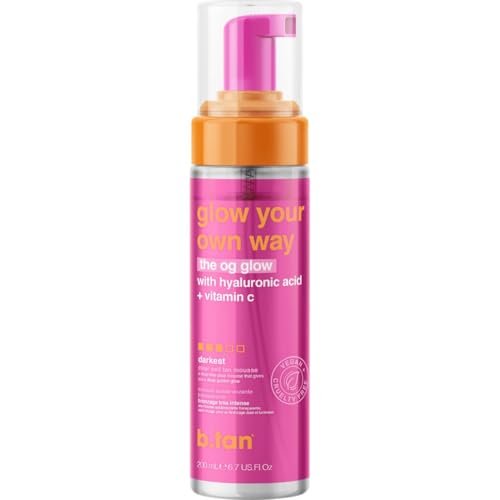 b.tan Clear Self Tanner Foam – Glow Your Own Way – Rinse-Free Express Sunless Tanning Water Mousse, Dark, No Transfer, Moisturizing Face & Body, No Fake Tan Smell, 6.7 Fl Oz Avelisse