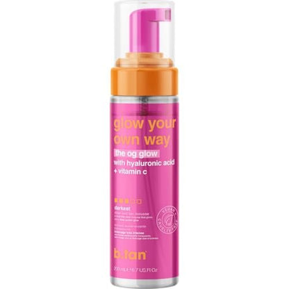 b.tan Clear Self Tanner Foam – Glow Your Own Way – Rinse-Free Express Sunless Tanning Water Mousse, Dark, No Transfer, Moisturizing Face & Body, No Fake Tan Smell, 6.7 Fl Oz Avelisse
