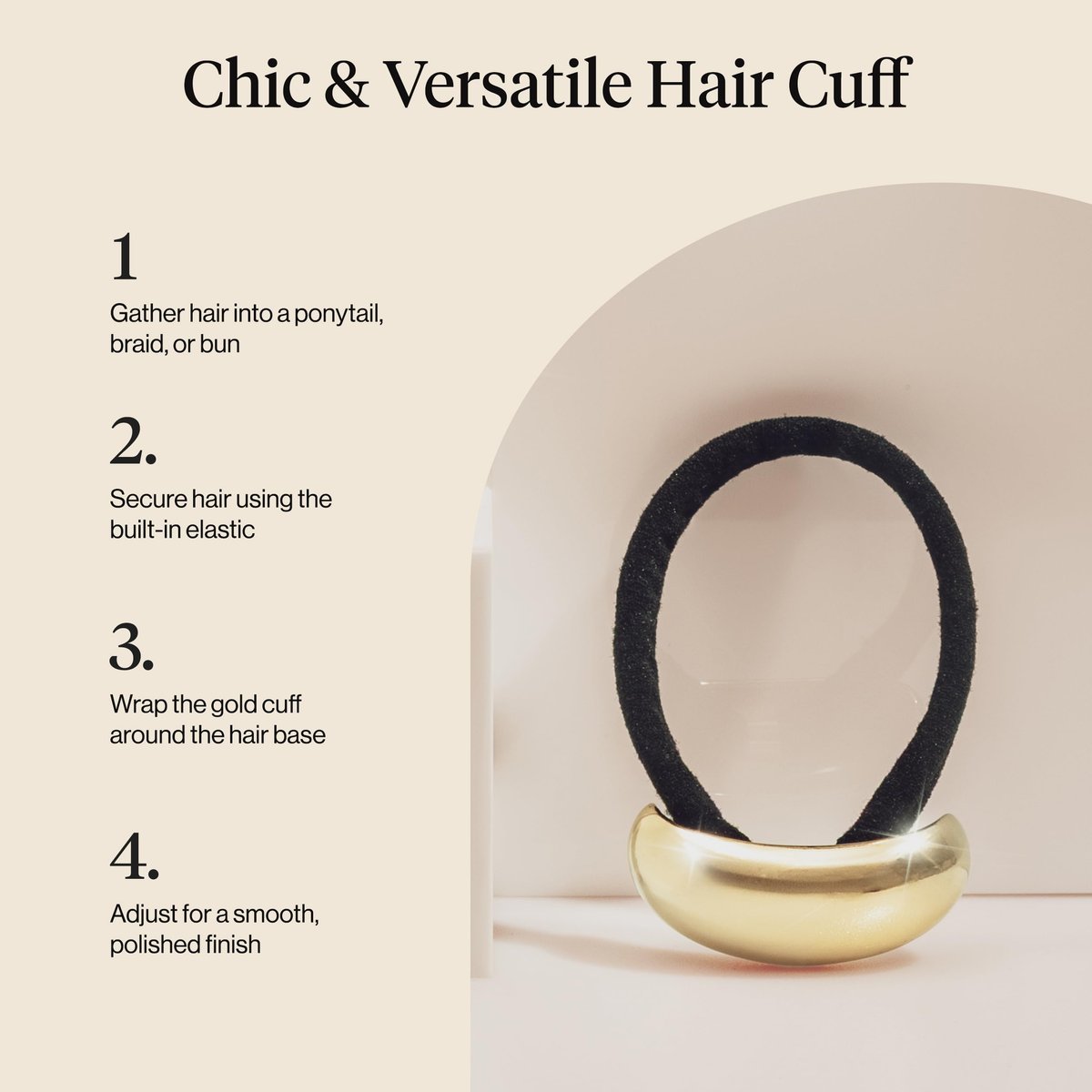 Kitsch Gold Hair Cuff - Small Metal Ponytail Cuff for Braids, Updos & Everyday Hairstyles | Durable & Elegant Hair Tie for Women | 1pc Avelisse