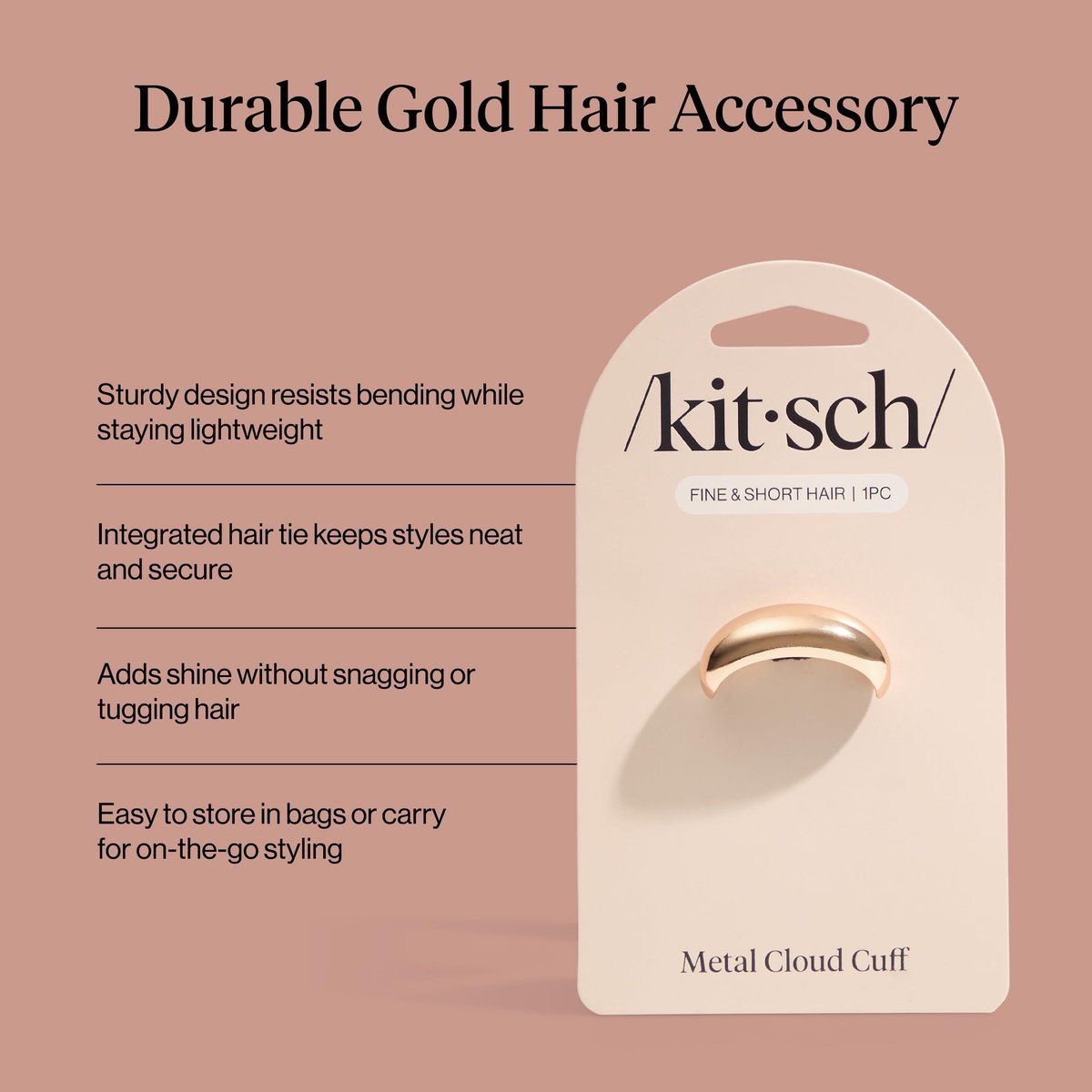 Kitsch Gold Hair Cuff - Small Metal Ponytail Cuff for Braids, Updos & Everyday Hairstyles | Durable & Elegant Hair Tie for Women | 1pc Avelisse